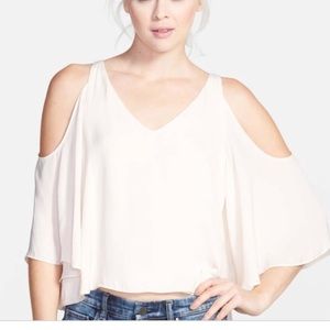 ASTR-The-Label cold Shoulder Satin Top